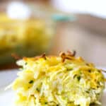 Cheesy Potato & Zucchini Kugel made with potatoes, zucchini, rosemary & Colby Jack cheese is a side dish served during the Jewish holidays. 
