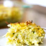 Cheesy Potato & Zucchini Kugel made with potatoes, zucchini, rosemary & Colby Jack cheese is a side dish served during the Jewish holidays