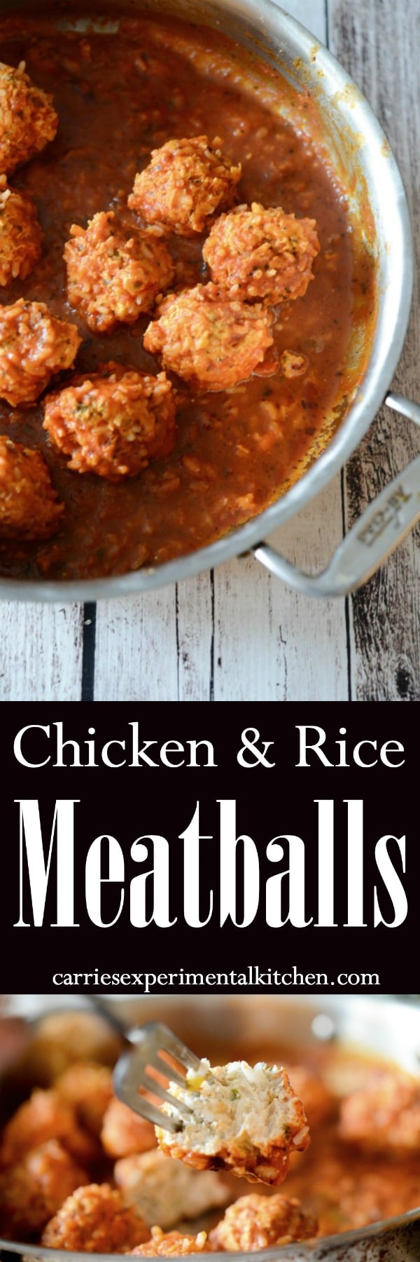 Chicken & Rice Meatballs made with ground chicken, fresh herbs and long grain rice cooked in a tomato sauce is a healthy dinner alternative with robust flavor. #meatballs #chicken #healthy #healthyfood #healthyliving