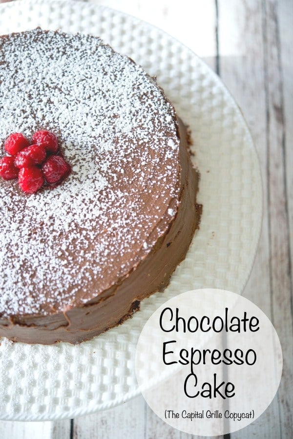 A piece of cake on a plate, with Chocolate espresso cake