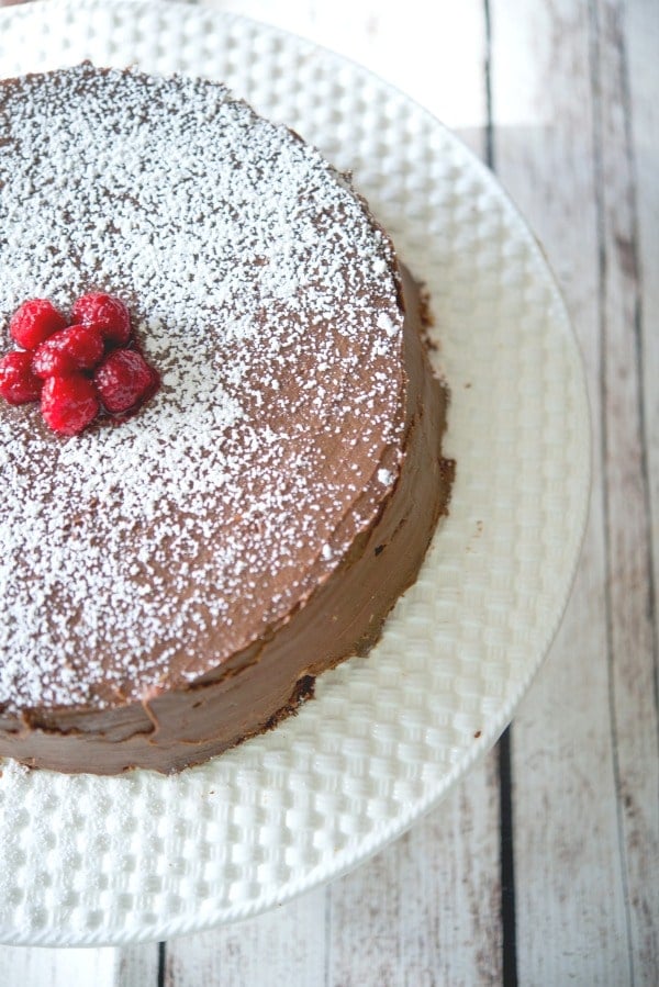 A close up of a piece of cake on a plate, with Chocolate espresso cake