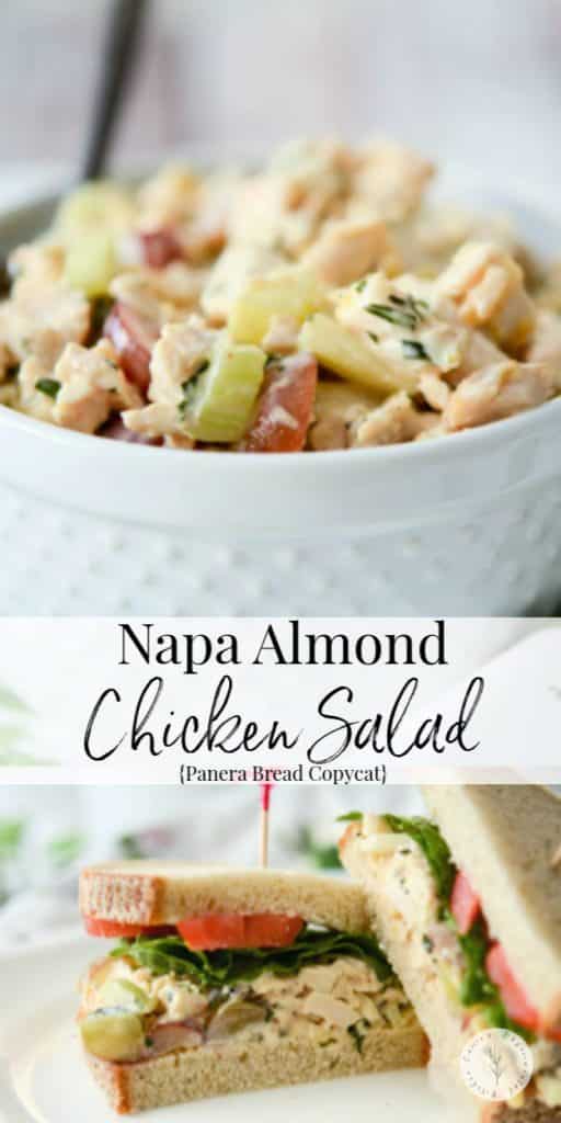 Napa Almond Chicken Salad made with tender white meat chicken, slivered almonds and grapes in a honey lemon herb mayonnaise.
