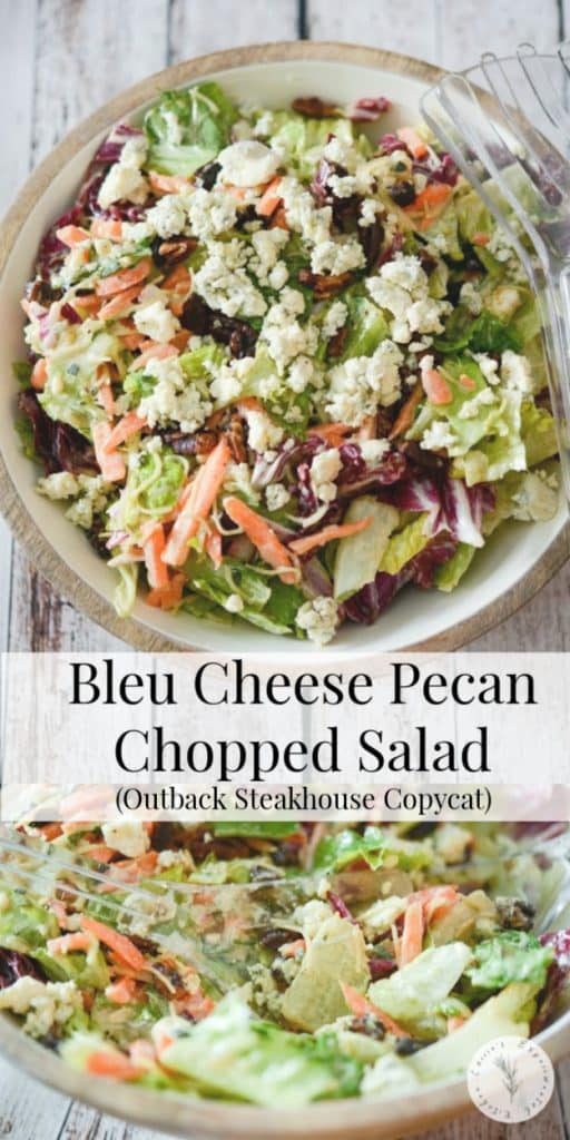 Outback Steakhouse Copycat Bleu Cheese Pecan Chopped Salad made with mixed greens & cinnamon pecans tossed in a Bleu cheese vinaigrette.