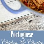 Portuguese Chicken and Chorizo Jambalaya in a Dutch oven collage photo.