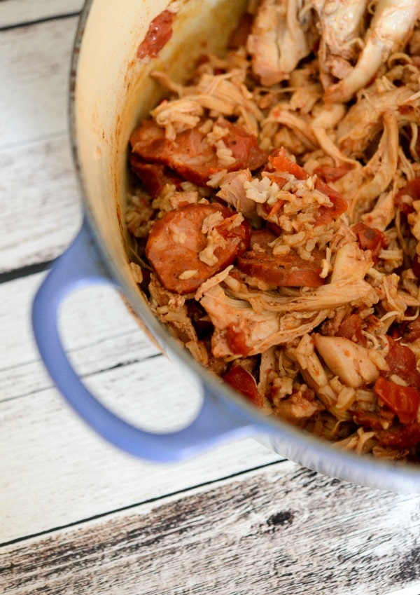 A closeup of Portuguese Chicken and Chorizo Jambalaya 