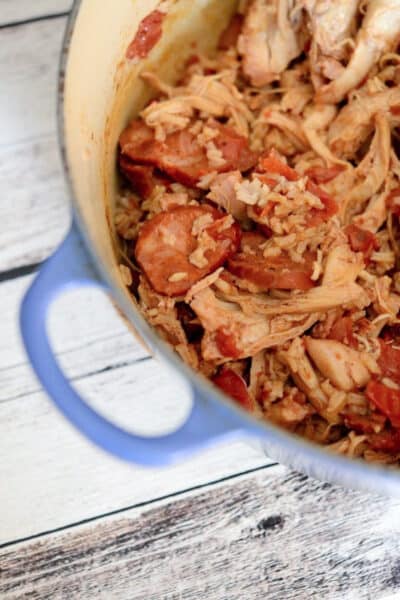 jambalaya made with portuguese chourico and chicken