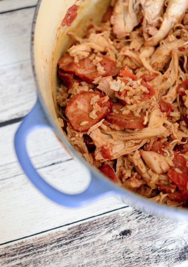 jambalaya made with portuguese chourico and chicken