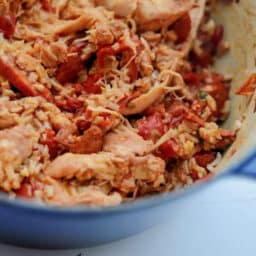 a close up of portuguese jambalaya