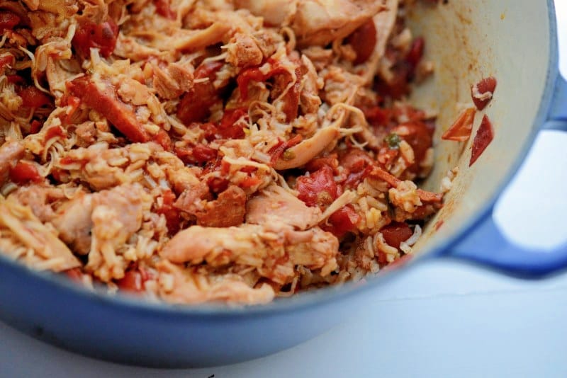 a close up of portuguese jambalaya