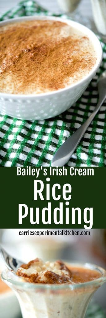 Irish cream rice pudding collage. 