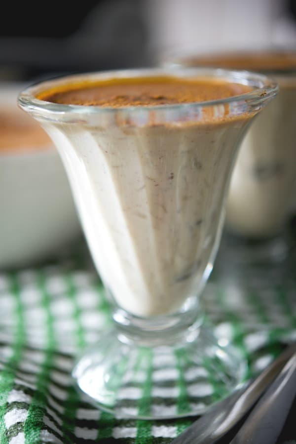 Bailey\'s Irish Cream Rice Pudding in a clear glass. 
