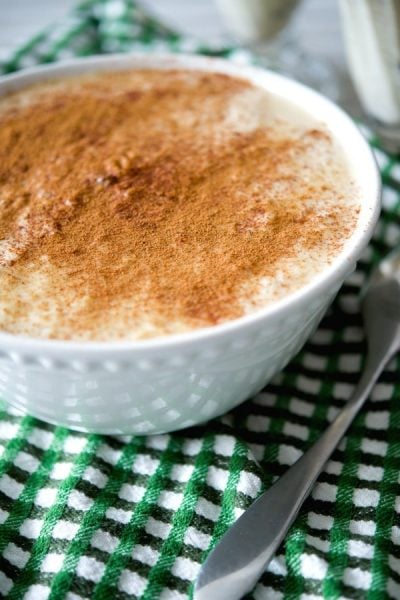 A close up of rice pudding.