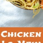 A dish is filled with food, with Chicken Lo Mein