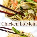 Make the popular Chinese takout menu item, Chicken Lo Mein at home with chicken, spaghetti, and vegetables in an Asian soy sauce.