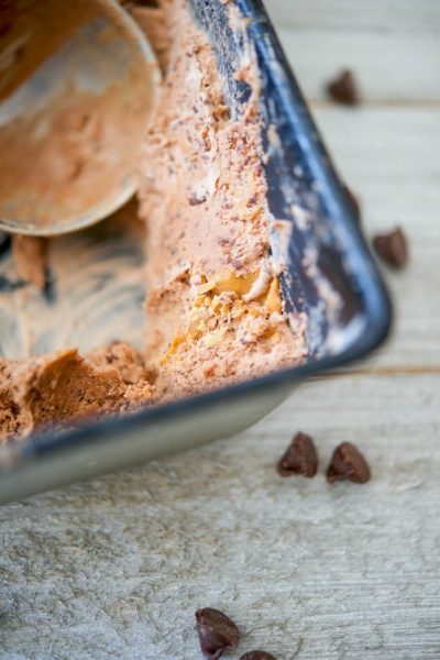 This homemade chocolate ice cream swirled with chopped semi sweet chocolate bits and creamy peanut butter will satisfy any sweet tooth.