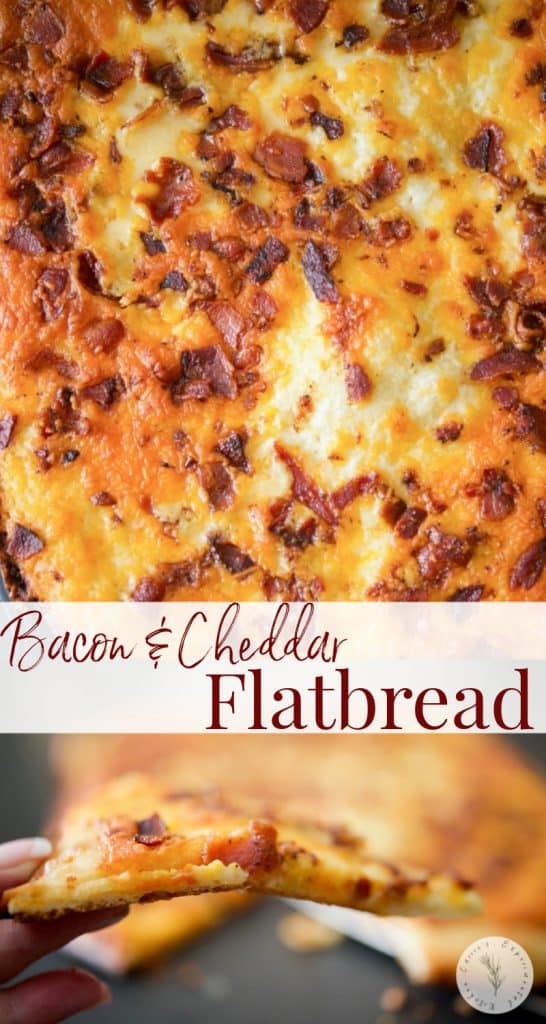 Bacon and Cheddar Flatbread made with your favorite pizza dough, crispy crumbled bacon and shredded sharp Cheddar cheese with a creamy horseradish sauce.