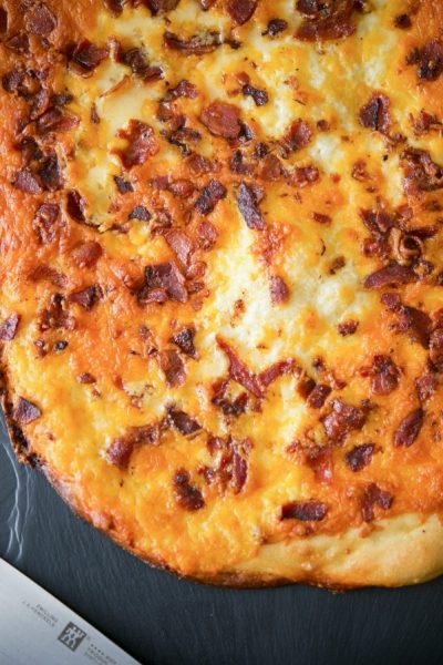 A close up of a Bacon Cheddar Pizza