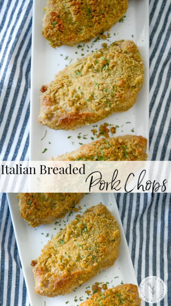 Italian Breaded Pork Chops on a white plate collage photo.
