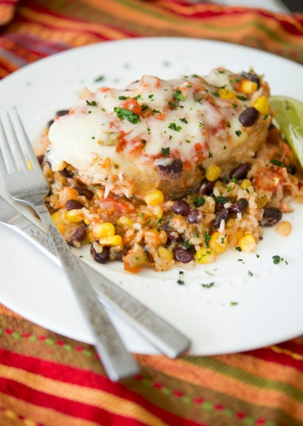 A plate of Slow cooker Tex Mex Chicken and rice
