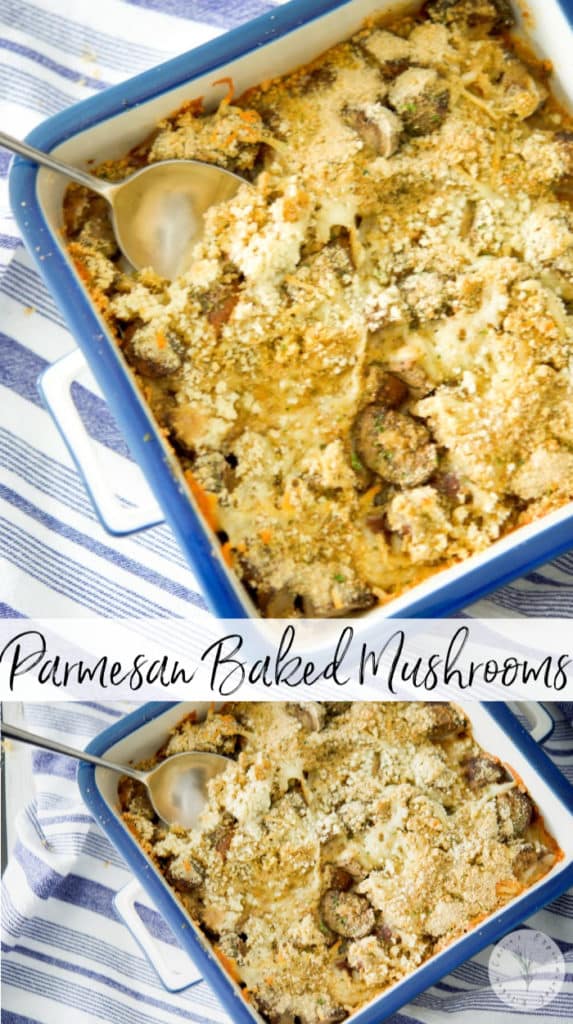 Portobello mushrooms with parsley, garlic and basil; then topped with a Parmesan cheese breadcrumb crust collage. 