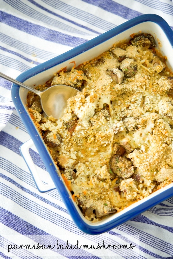 Portobello mushrooms tossed with fresh parsley, garlic and basil; then topped with a Parmesan cheese breadcrumb crust.