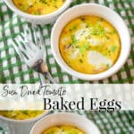 Farm fresh eggs combined with sun dried tomatoes, Garlic & Herb cheese and scallions; then baked is a heart healthy, low carb meal.