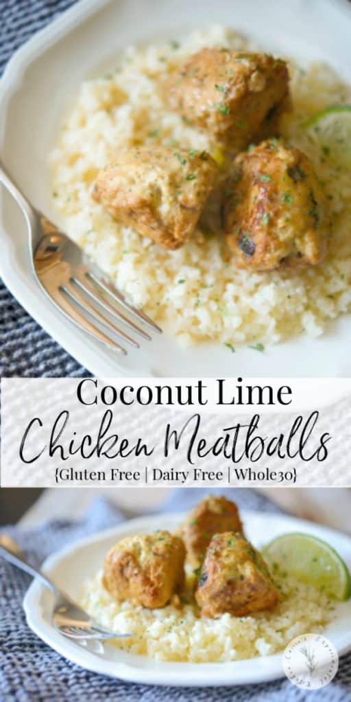 Coconut Lime Chicken Meatballs collage photo. 