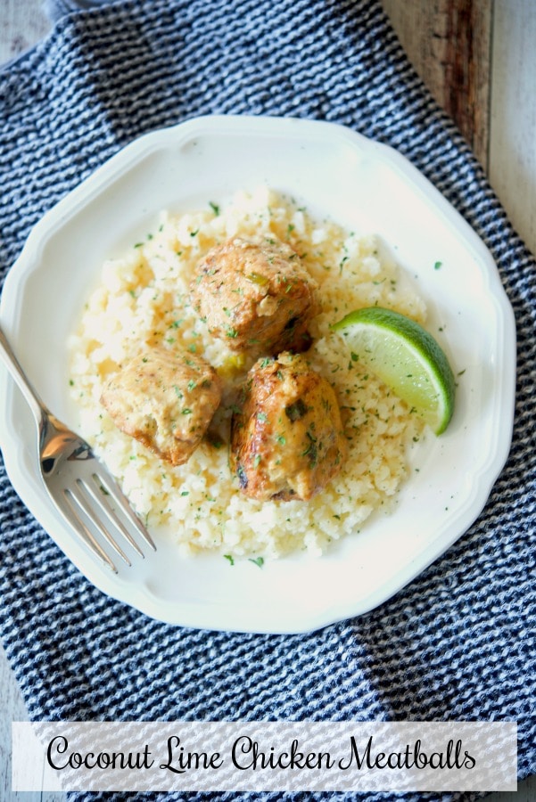 Coconut Lime Chicken Meatballs over rice. 
