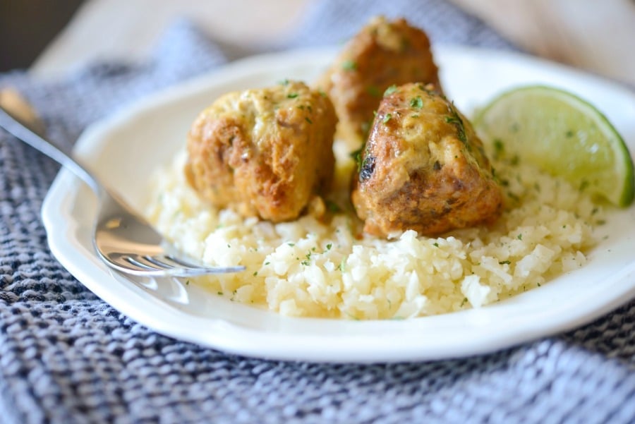 Coconut Lime Chicken Meatballs over Cauliflower Rice