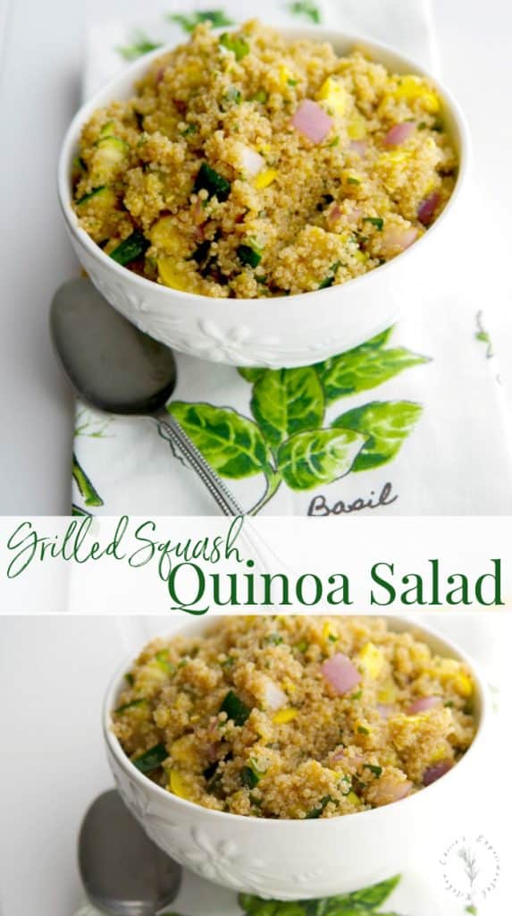 Quinoa Salad with yellow and green squash in a sweet and tangy aged balsamic vinaigrette.