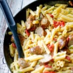 Gluten Free Pasta with Sausage in a Sun Dried Tomato Basil Cream Sauce is a quick and easy, versatile dinner.