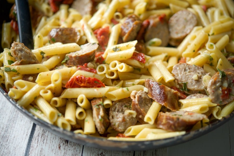 Pasta with Sun Dried Tomato Basil Cream Sauce