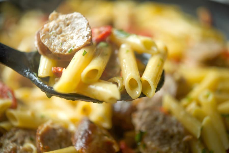 Pasta with Sun Dried Tomato Basil Cream Sauce 