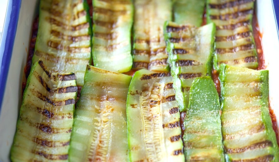 Layers of grilled zucchini.