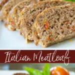 Italian Meatloaf made with lean ground beef, basil, garlic, tomatoes, Pecorino Romano grated cheese and Italian breadcrumbs. 