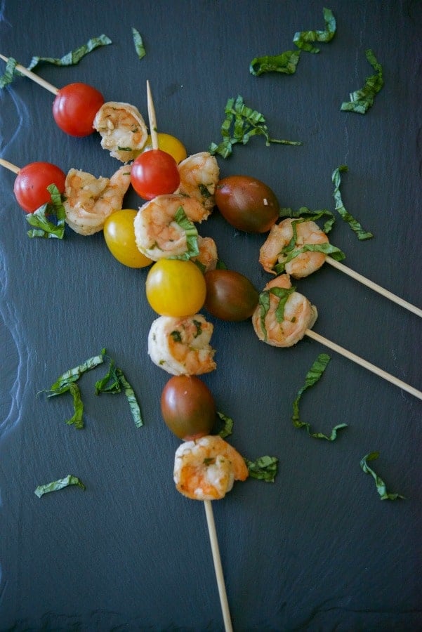 Lemon Basil Grilled Shrimp on skewers