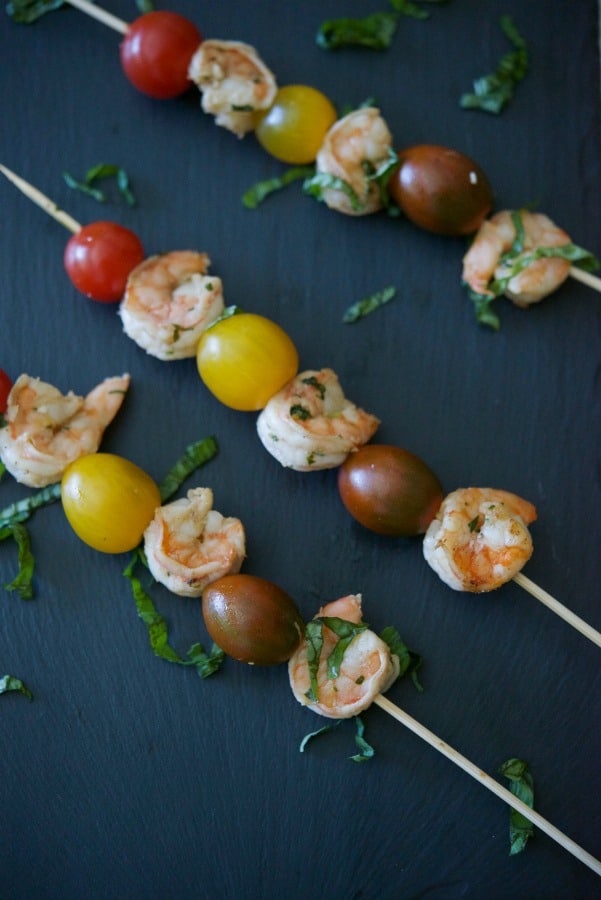 Lemon Basil Grilled Shrimp on skewers