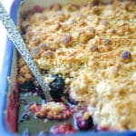 Blueberry Crisp made with blueberries, honey, lemon and vanilla extract; then topped with a buttery brown sugar, oat topping is delicious.