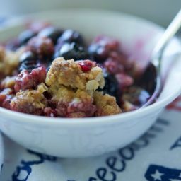A close up Blueberry Crisp in a bowl.