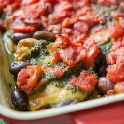 Pesto Chicken with Fire Roasted Tomatoes & Olives