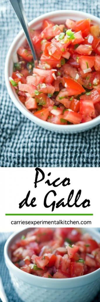 Pico de Gallo; a cold Mexican dip made with fresh tomatoes, onions, cilantro, jalepeno peppers and lime juice is deliciously refreshing.