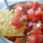 Pico de Gallo; a cold Mexican dip made with tomatoes, onions, cilantro, jalepeno peppers and lime juice is deliciously refreshing.