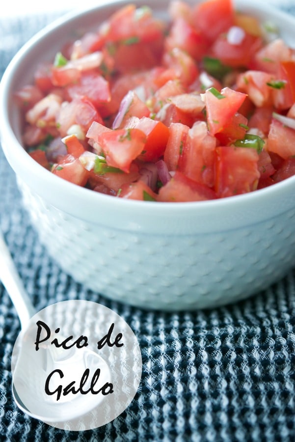 Pico de Gallo; a cold Mexican dip made with fresh tomatoes, onions, cilantro, jalepeno peppers and lime juice is deliciously refreshing. 