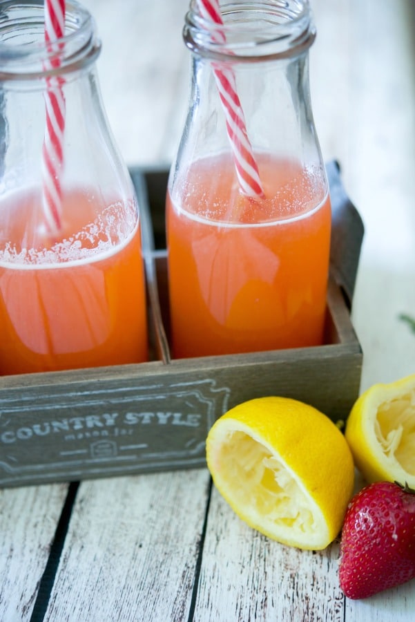 Two glasses with Strawberry Lemonade. 