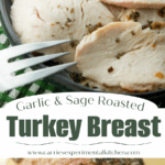 A collage photo of sliced turkey on a plate