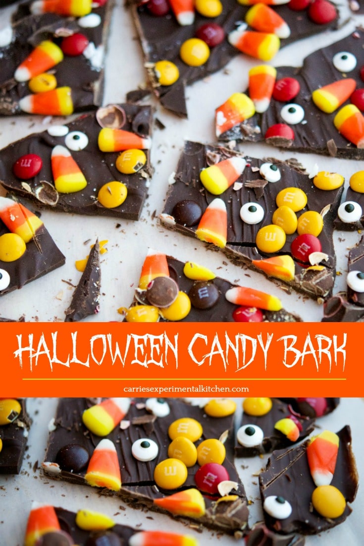 If you're not much of a baker, yet want to make something fun and festive; then this recipe for Halloween Candy Bark is perfect for you! #halloween #dessert #candy #candybark