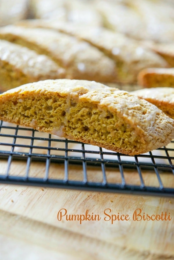 Pumpkin Spice Biscotti on a cooling rack. 