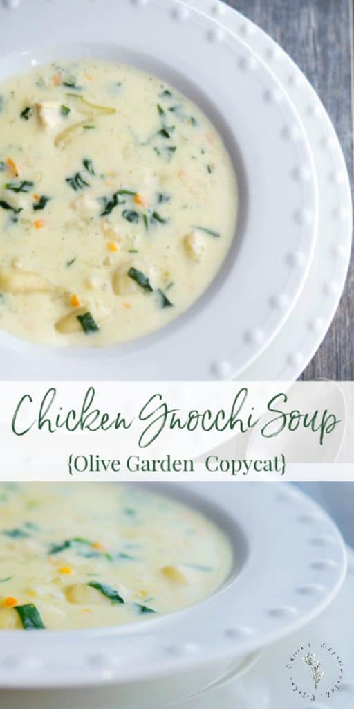 Olive Garden's Chicken Gnocchi Soup made with boneless cooked chicken, vegetables and gnocchi in a creamy chicken broth.