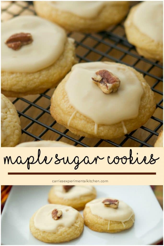 Maple Sugar Cookies coated with a maple syrup glaze and pecans collage photo. 