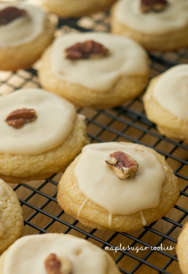 Maple Sugar Cookies coated with a maple syrup glaze and pecans. 